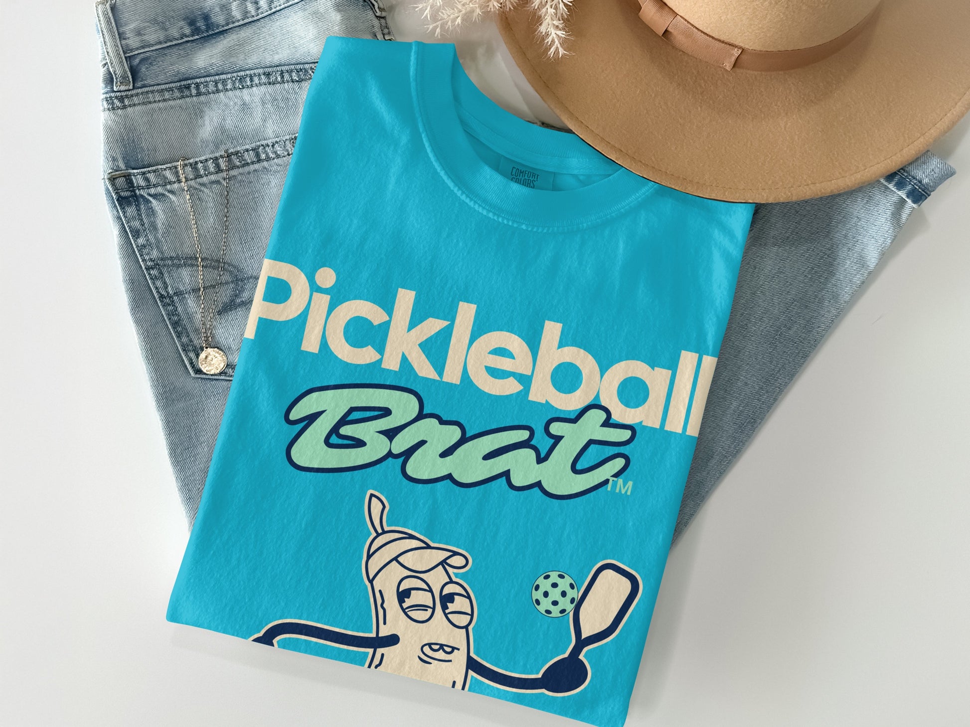 Pickleball Brat Blue Graphic T-shirt Fun Sports Tee