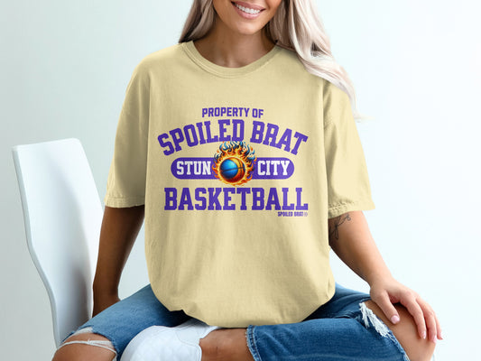 Property of Spoiled Brat Basketball T-Shirt, Stun City Baller Tee, Fiery Hoop Design, Youth Sports Apparel, Game Day Gift, Court King