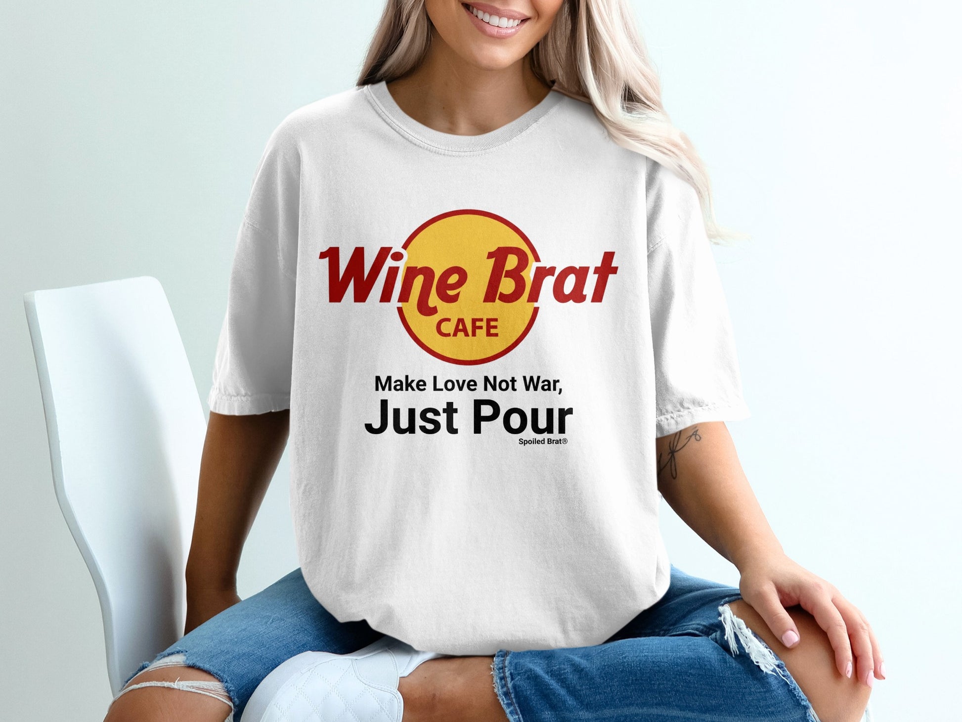 Wine Brat Cafe Make Love Not War Just Pour T-shirt