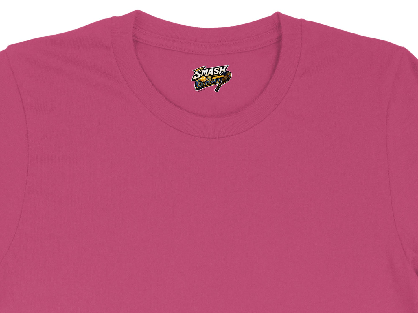 Pink t-shirt with "Smash Brat" tennis logo on the chest.