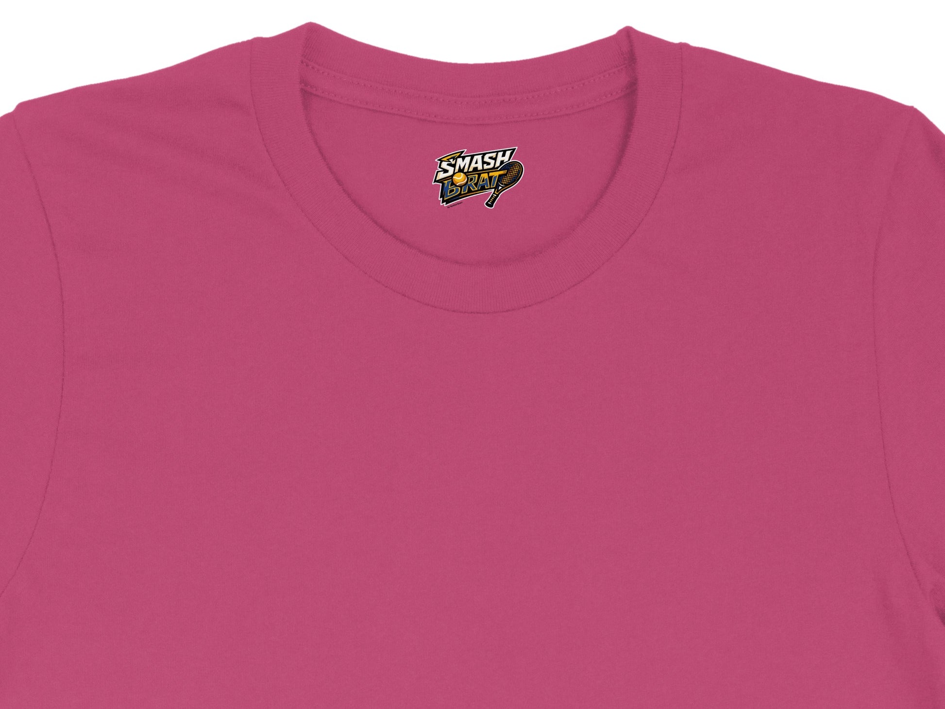 Pink t-shirt with "Smash Brat" tennis logo on the chest.