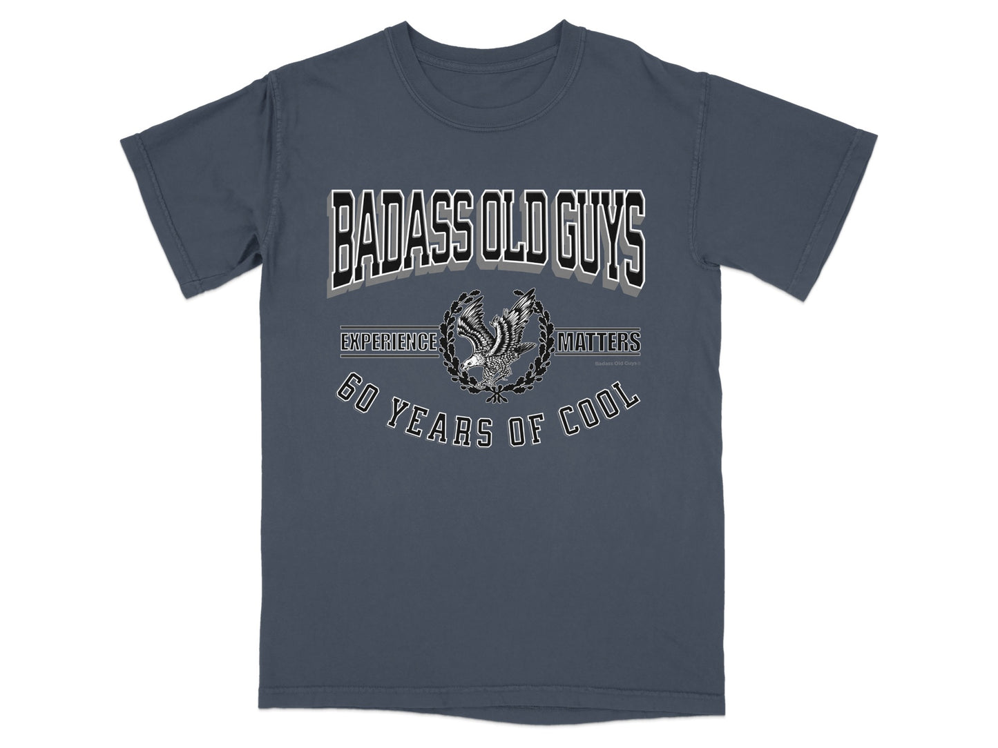 Dark t-shirt with "Badass Old Guys" and "60 Years of Cool" text.