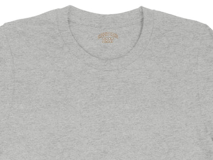 Grey t-shirt with "CREDIT CARD BRAT" in arched brown lettering.