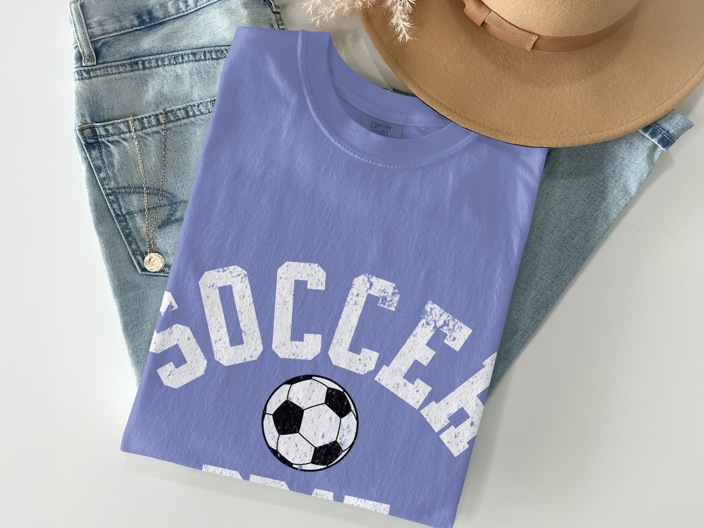 Light Blue Distressed Soccer Ball Graphic T-Shirt