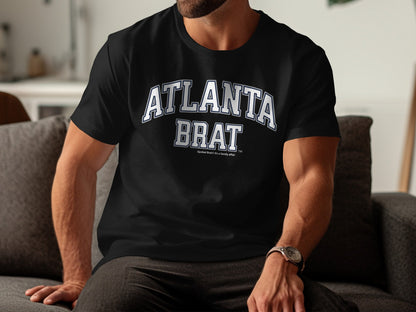 Black t-shirt with "ATLANTA BRAT" in white arched lettering.